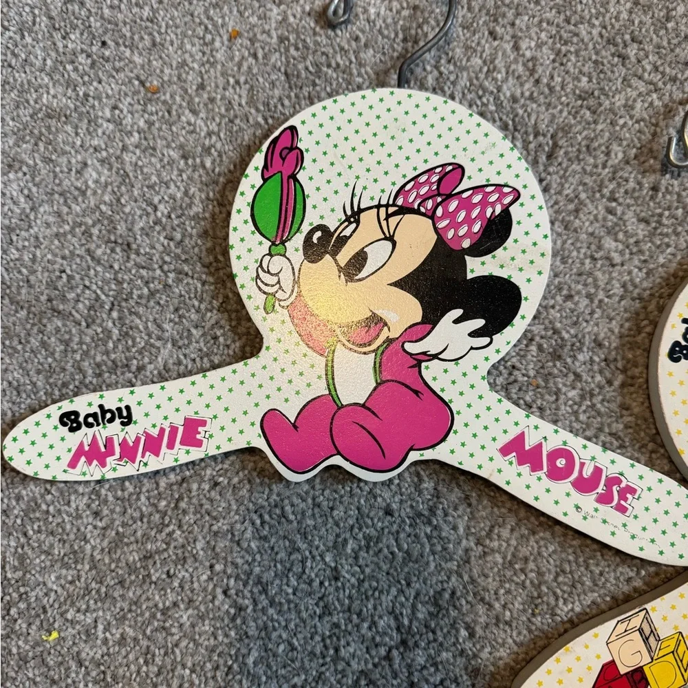 RARE 1985 Disney Babies Mickey & Minnie Wood Baby Hangers Set | USA Made